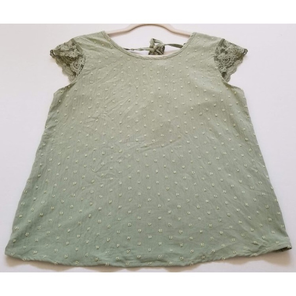 Shein Blouse Women's 6 Green Short Sleeve Scoopneck Textured Romantic Top Casual